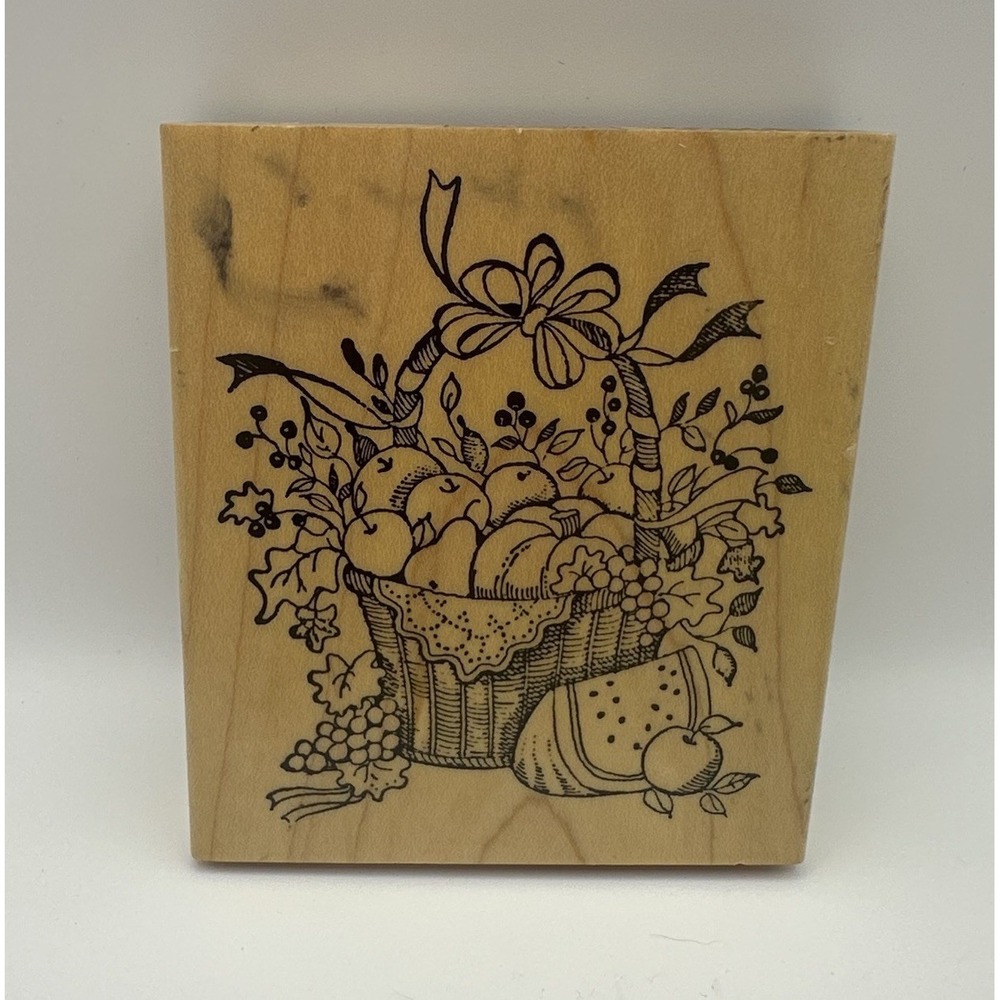 Delafield Stamp Company Fruit Basket P902 Wood Mount Rubber Vintage Holiday 90s